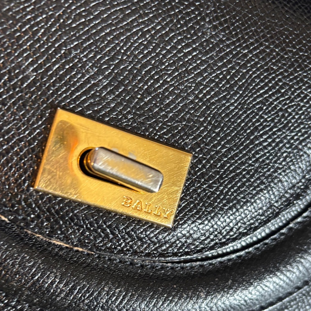 Bally Black Textured Leather Bag with Gold Accent